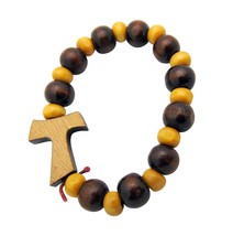 Catholic Tau Cross of Saint Francis Wooden Beads Rosary - £34.40 GBP