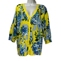 isaac Mizrahi live yellow floral v-neck 3/4 sleeve cardigan Size XL - $24.74