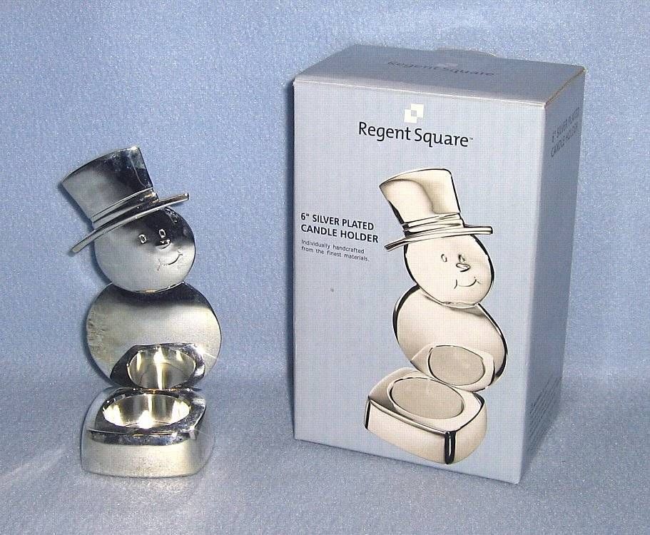 Regent Square Silver Plated Snowman Tealight Candle Holder with Box - $4.99
