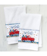 NEW Set 2 Welcome Fall PICKUP TRUCK &amp; DOG HAND TOWELS Leaves - £19.37 GBP