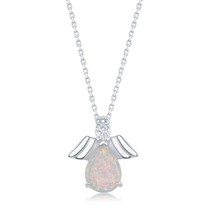 Sterling Silver Pear-Shaped White Opal with CZ Angel Pendant - £34.27 GBP