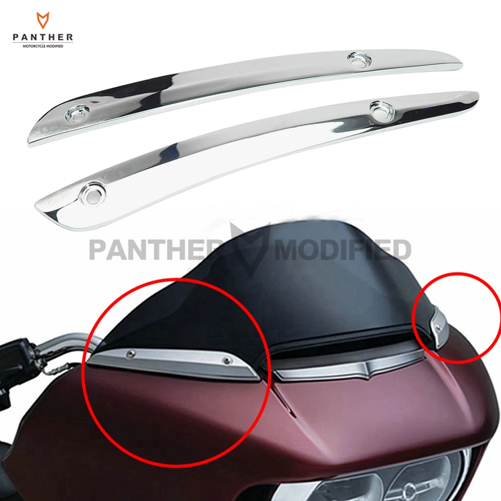 2 Pcs New Chrome Windshield Side Trim streamline Front adornment case  Harley Ro - £168.09 GBP