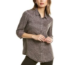 Monrow Mini Leopard Linen Blend Button Shirt Grey ( M ) - £69.63 GBP