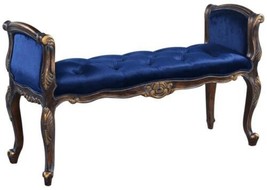 Window Bench French Carved Wood Gold Medallion Blue Velvet Serpentine Arms - £790.41 GBP