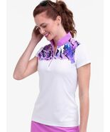NWT Ladies EP Pro NY Purple Multi Split Zip Cap Sleeve Mock Golf Shirt - M - $36.99