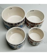 4 Measuring Cups The Bake Shop Blue &amp; Orange Flowers Ceramic New - $24.70