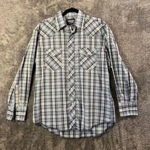 Wrangler Pearlsnap Shirt Mens Large 16 34 Blue Plaid Western Rodeo Forma... - $6.69