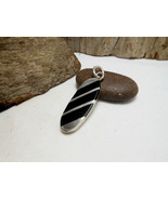 Black Onyx Striped Design Oval Pendant 925 Sterling Silver, Handmade Wom... - £79.92 GBP