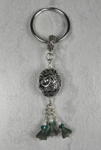 Filagree Crystal Glass Flower Beaded Handmade Split Ring Keychain White Green - £12.03 GBP