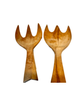 Rare Vintage MCM Maple Wood Salad Serving 8 inch Forks Set of 2 - £12.94 GBP