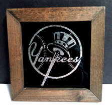 New York Yankees Black w/ Silver Foil Carnival Prize Vtg Wood Frame 7.25&quot; c1980s - $29.99