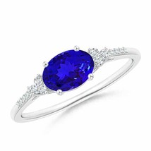 ANGARA 7x5mm Natural Tanzanite Solitaire Ring with Diamond Accents in Silver - £254.93 GBP+