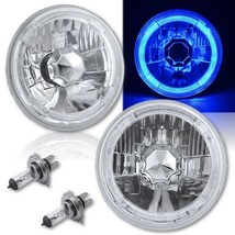 5-3/4 Blue LED Halo H4 Halogen Light Bulb Crystal Clear Headlight Angel Eye Pair - £58.93 GBP