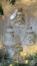Set of 4 Holiday Time Clear &amp; Frosted Bells Glass Christmas Ornaments NIB - $11.75