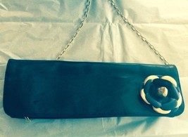 NOIR NYC Black Leather Clutch w/ Flower Adornment Gold Chain SZ M - $829.04 MXN