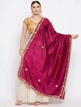 Stylish Ethnic Scarf Chunni Burgundy &amp; Gold Toned Embroidered Dupatta With Beads - £14.77 GBP