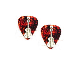 New Brown Tortoise Shell Guitar Pick W Guitars Earrings - £6.31 GBP