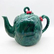 Vintage Lefton Christmas Holly Leaf and Berry Tea Pot Japan W Tag Small Chip - £31.86 GBP