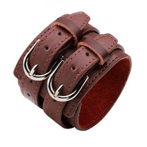 Fashion Double Belt Leather Wrist Friendship Big Wide Bracelet for Men Buckle Vi - £13.30 GBP