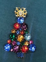 Estate Large &amp; Small Round Colorful Rhinestone w Large Topper Christmas Tree - £21.37 GBP