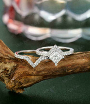 2Ct Princess Diamond Solitaire Bridal Engagement Ring Set 14k White Gold Finish - £87.51 GBP