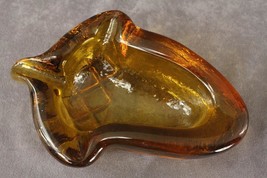 Vintage Imperial Glass Mid Century Modern AMBER Acorn Nut Figural Ashtray Bowl - £16.53 GBP