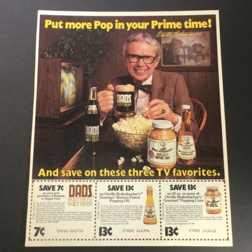 Primary image for VTG 1981 Dads Root Beer & Orville Redenbacher's Gourmet Popping Corn Ad Coupon