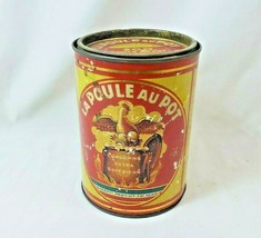 Vintage French Advertising Tin La Poule Au Pot w/ Rooster Cock Chicken Graphics - £26.35 GBP