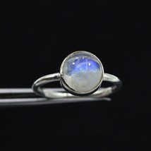 White Rainbow Moonstone Ring, Sterling Silver Handmade Jewelry Stone Size 8x8 MM - £15.08 GBP