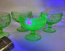 Federal Green Uranium Glass Footed Sherbet Dishes VTG image 2