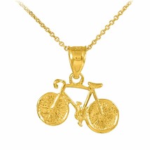 14k Solid Yellow Gold Mountain Cycling Bicycle Bike Sport Pendant Necklace - £104.51 GBP+