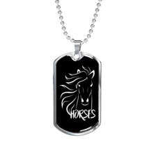 Horses White in Black Horse Necklace Stainless Steel or 18k Gold Dog Tag 24" Ch - £37.84 GBP+