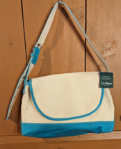 NWT LL Bean Blue Beige Canvas Adjustable Crossbody Flap Shoulder Bag Boa... - $38.69