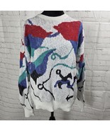 Vintage 1980s London Fog Sweater Multicolor Abstract Crew Neck Knit Top Womens L - $40.00