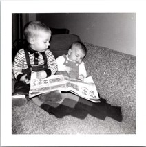 Vintage 1960s Candid Toddler Reading to Baby Black &amp; White Photograph 3.2&quot;x3.2&quot; - £7.95 GBP