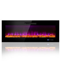 50/60 Inch Wall Mounted Recessed Electric Fireplace with Decorative Crystal and - £250.35 GBP