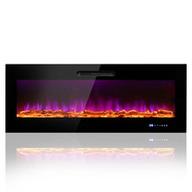 50/60 Inch Wall Mounted Recessed Electric Fireplace with Decorative Crystal and - £255.02 GBP