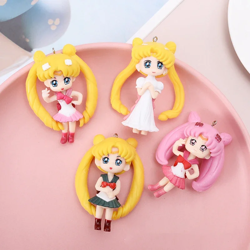 4 Style Cartoon Anime Figure Sailor Moon DIY Keychain Pendant 3D Kawai D... - $10.94