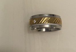 2 Tone Gold/Silver etched Polish Stainless Steel Band size 10 Edforce NWOT - £13.53 GBP