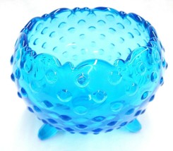 Clear Blue Hobnail Glass Round Rose Bowl Candy Dish Tri-Footed 3.5 x 5&quot; Exc - £6.62 GBP