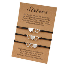 3Pcs Three Heart Sisters Card Bracelets Best Friendship Forever Stainless Steel  - £10.49 GBP
