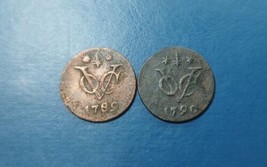 2 Pcs Dutch Voc 1/2 HALF Duit 1789 &amp; 1790 GELDER New York Penny SMALL Co... - £14.76 GBP
