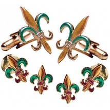 Mardi Gras Colored Fleur de Lis Cufflinks and Studs - $85.50