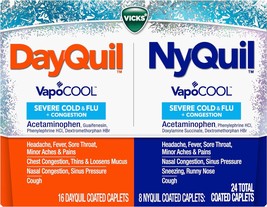 Vicks DayQuil and NyQuil Severe VapoCOOL Cough, Cold &amp; Flu Relief, Relieves Sore - £28.41 GBP