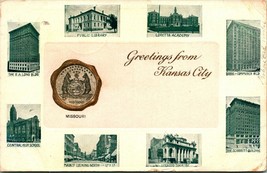 State Seal Multiview Buildings Greetings From Kansas City MO 1911 DB Postcard - £14.16 GBP