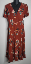 Lulus Women Dress Small Floral Print Rust True Wrap Tie Maxi Flutter Sleeves NEW - £31.96 GBP