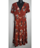 Lulus Women Dress Small Floral Print Rust True Wrap Tie Maxi Flutter Sleeves NEW - $39.99