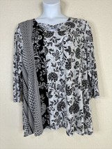 Allison Daley Womens Plus Size 1X Floral Stiped Lattice V-neck Top 3/4 Sleeve - £11.69 GBP