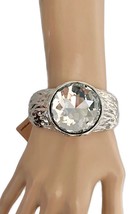 1.5&quot; Wide Statement Chunky Party Hinged Bling Bracelet Clear Glass Crystals - £20.09 GBP