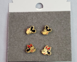 Disney Mickey Minnie Head Earrings Pierced Stud 2 Pairs Enamel Goldtone - £15.75 GBP
